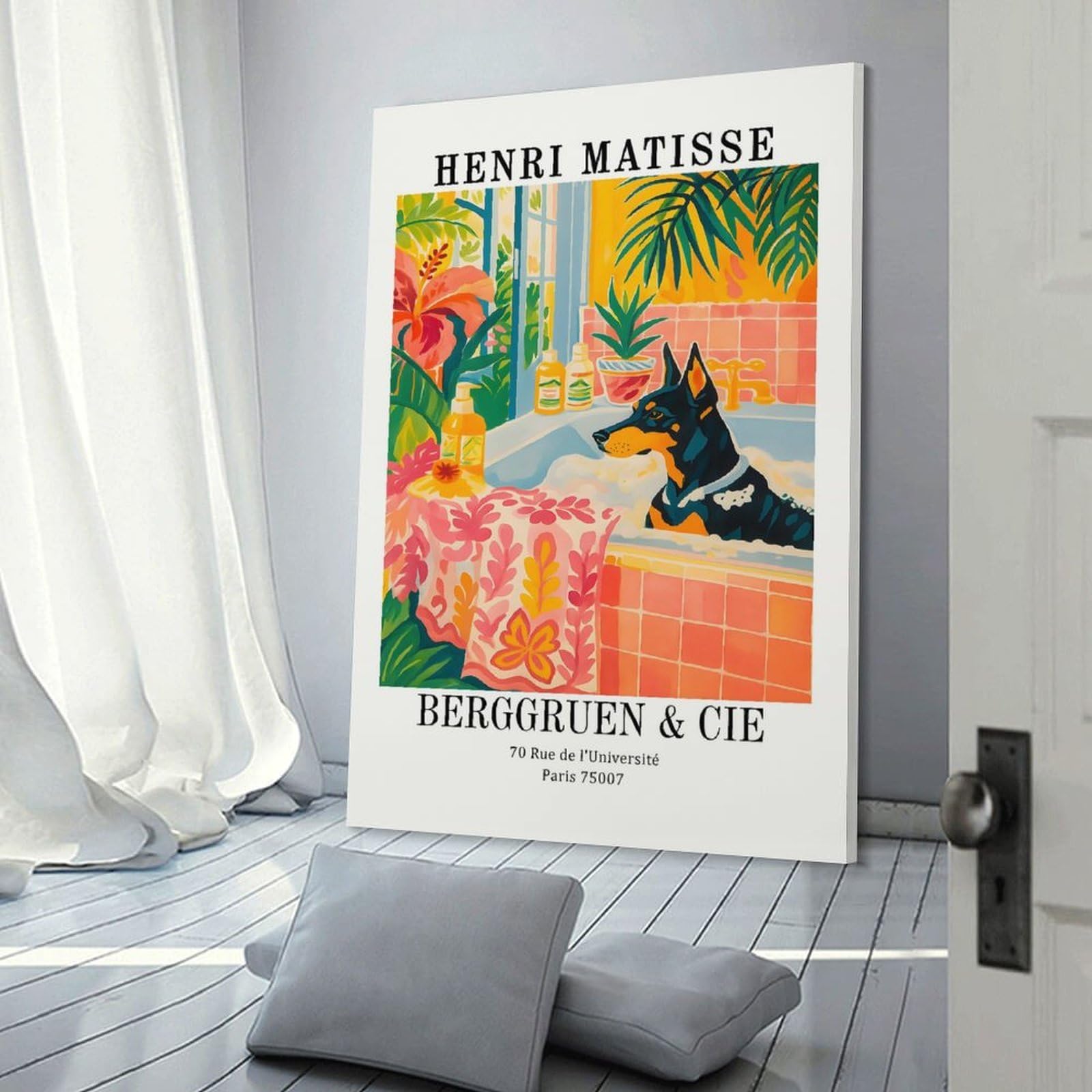 Junmoney Henri Matisse Dog in Bathtub Art Room Decor Wall Art 24x36inch(60x90cm), for Bedroom Walls, Guest Spaces Or Lounges, An Easy Wall Refresh for Bedrooms
