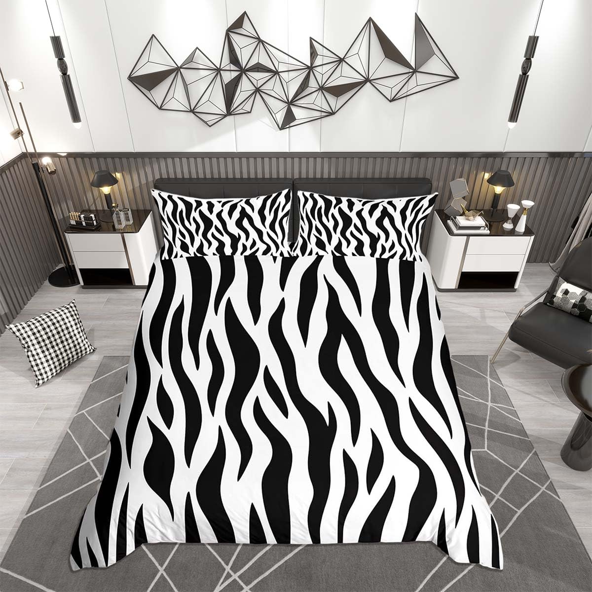 Homemissing White Black Zebra Stripes Duvet Cover Set Double Size For Kids Boys Girls Safari Wildlife Fur Print Bedding Set Zoo Animal Skin Pattern Duvet Cover with 2 Pillowcases Striped Art Bedding — image 1