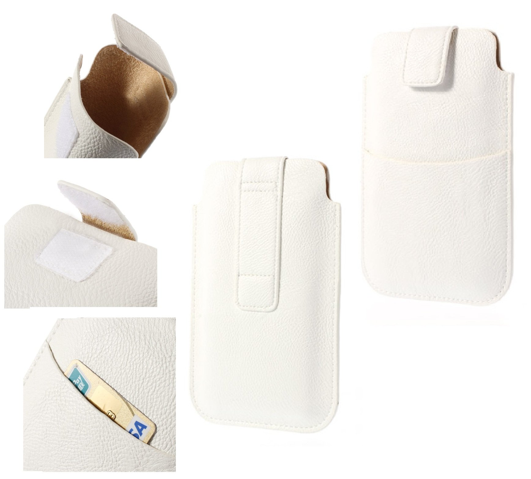 DFV mobile - Leather pouch case pocket sleeve bag with & outer bag & buckle for Kingcom Sigma S1 - White