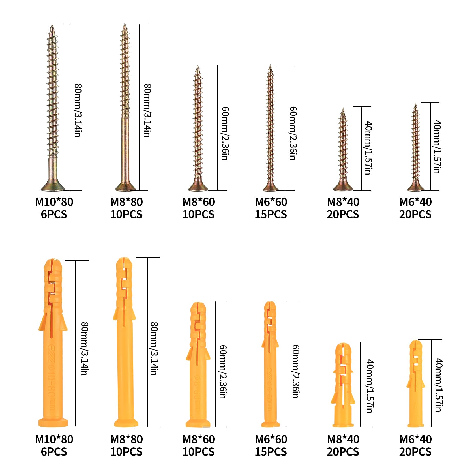 162 Pcs Wall Plugs and Screws, Raw Plug and Screw Set, Masonry Screws and Wall Plugs Set - Image 2