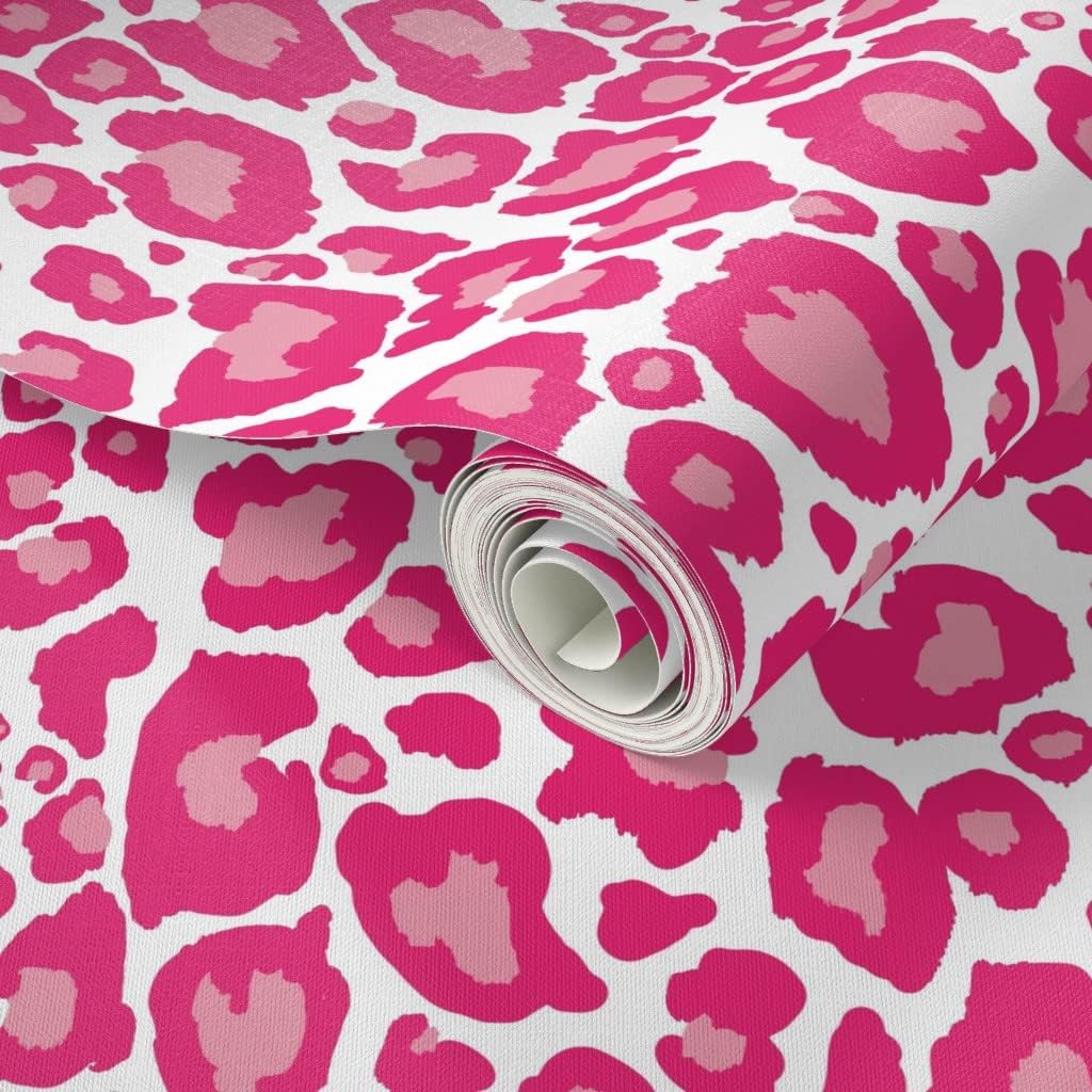 Spoonflower Peel & Stick Wallpaper 3ft x 2ft - Cheetah Print Pinks Animal Hot Pink Leopard Spots Cat Custom Removable Wallpaper