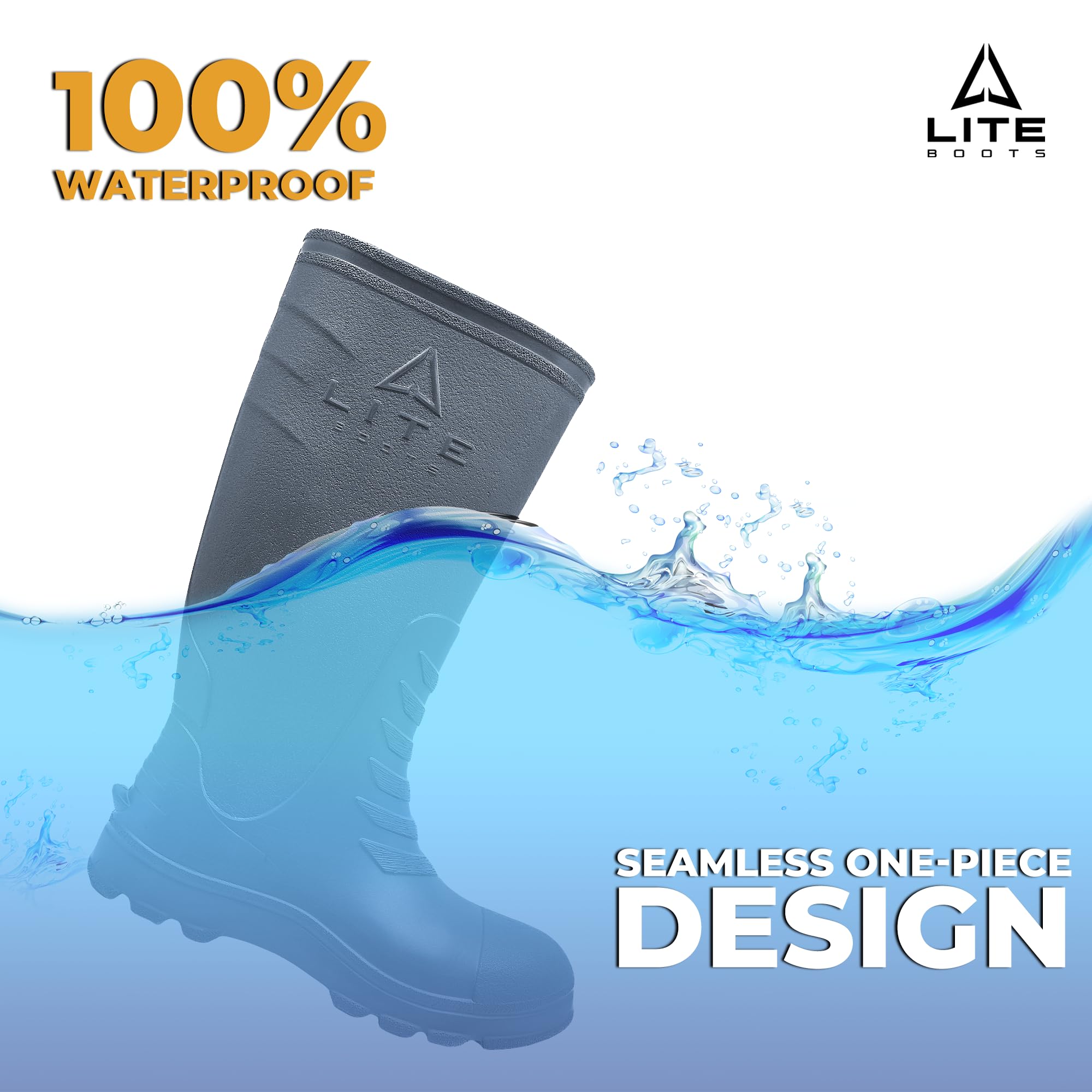 LITE BOOTS Classic Womens, Waterproof Boots for Women, Insulated, Lightweight, Hunting, Fishing, Wading, Mud, Garden, Chore Boot, Introducing The Lightest Knee High Waterproof Rain Boot Ever Made!