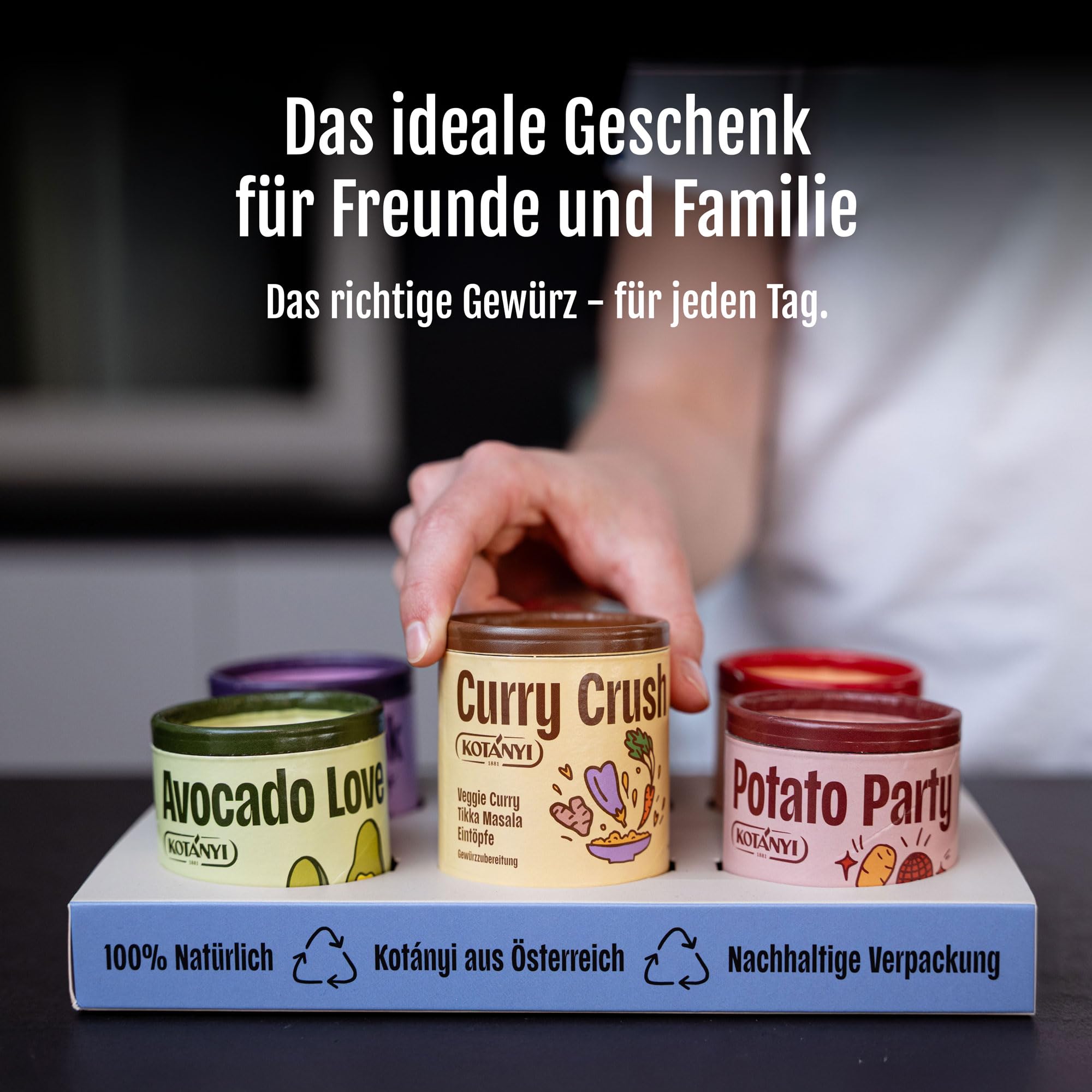 Kotányi Everyday Gewürzeset – Kreatives Gewürze Set für jeden Tag | Geschenkset mit Avocado Gewürz, Pommes Gewürz & italienischen Kräutern – 6er Gewürze-Mix für Genießer