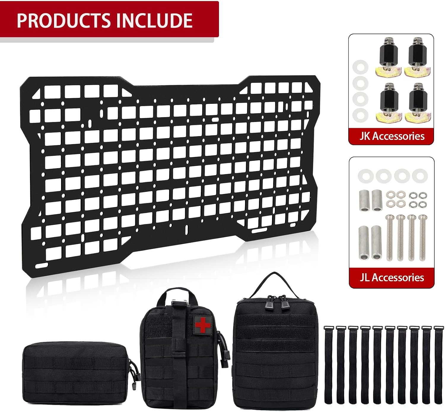 Z8 Wrangler Tailgate Tactical Panel with 3 Moll Pouch,JK/JL Rear Door Cargo Organizer Kit Compatible with Jeep Wrangler 2007-2022 JK JKU & 2018-2022 JL JLU (Aluminum Alloy)