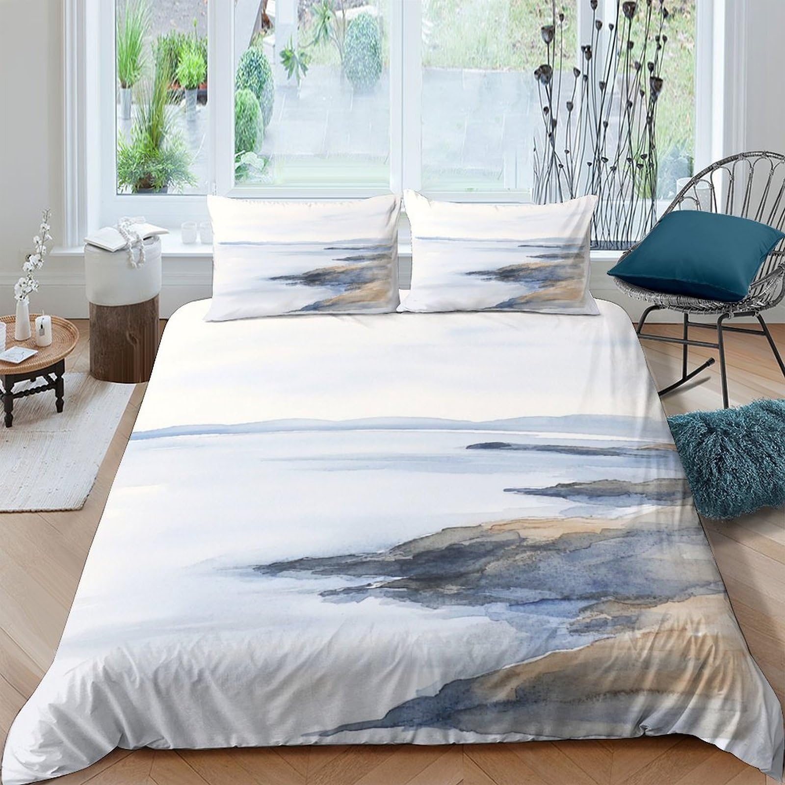 Ctjqhvkz Style-6 3D Printed Ocean Seaside Fitted Sheet Microfiber Soft Breathable Watercolor Shore Mattress Cover For Bedroom Guest Room Decor Single（135X200cm）