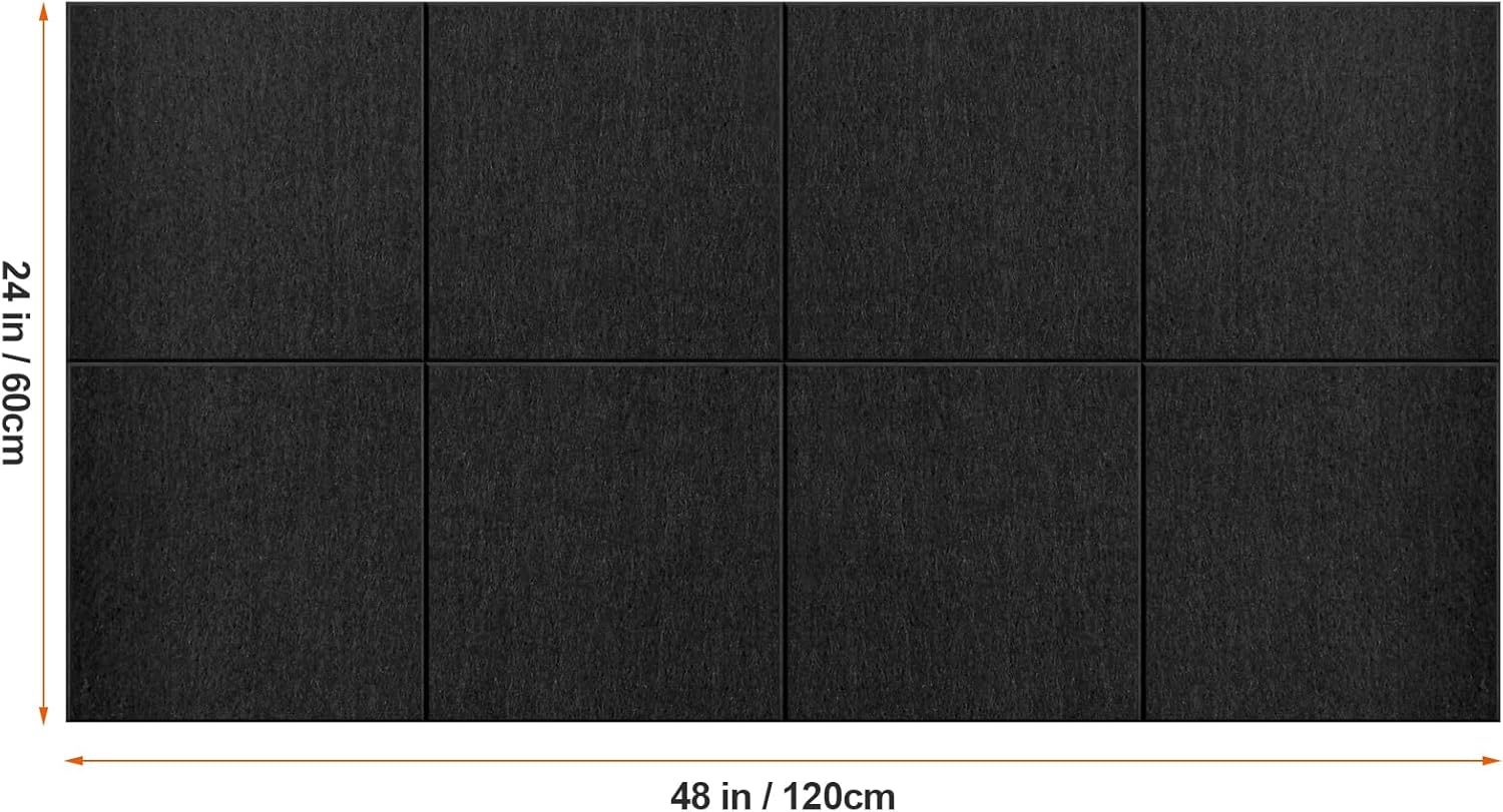 Large Cork Board Subsitute - 48"x24" Bulletin Board - 8 Pack Black Felt Board for Home&Office Wall Decor with Noise Reduction
