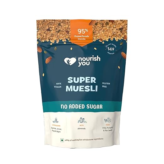 Super Muesli, No Added Sugar 400g - Sugar Free High Protein Breakfast Cereal with 95% Superfoods | Rich in Fibre | No Refined Sugar| Palm-Oil Free | 100% Plant Protein | Gluten Free