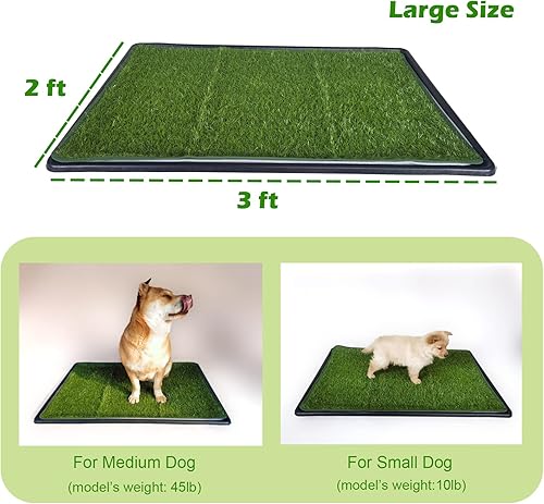 Miniatura 6 de Dewonch Almohadilla de césped artificial para perros con bandeja para entrenamiento de cachorros, parche de césped falso y almohadilla lavable para