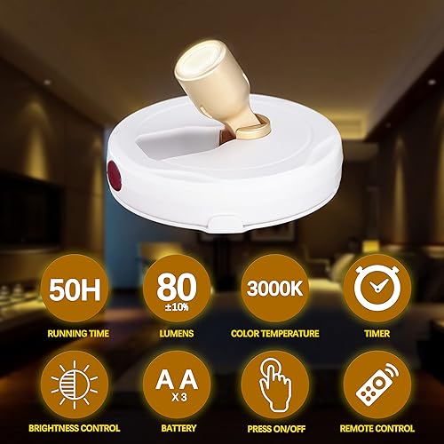 Miniatura 4 de Focos que funcionan con pilas, luz de imagen inalámbrica, iluminación de acento regulable, luces LED inalámbricas, luces adhesivas con control