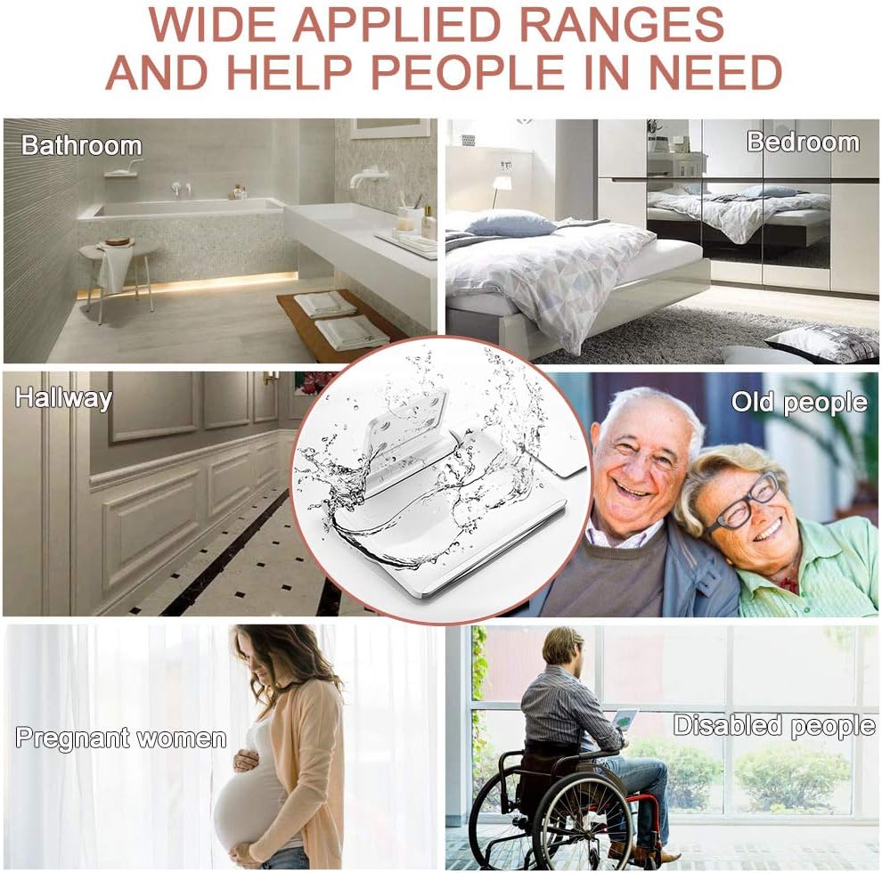 🔥 Crazy Deals Folding Shower Seat Wall Mounted Shoe Bench Rest Stool Chair in Bathroom RV or Yacht Safety Foldable Fold Up Foldaway, White, Load of 440 LBS, WDF02