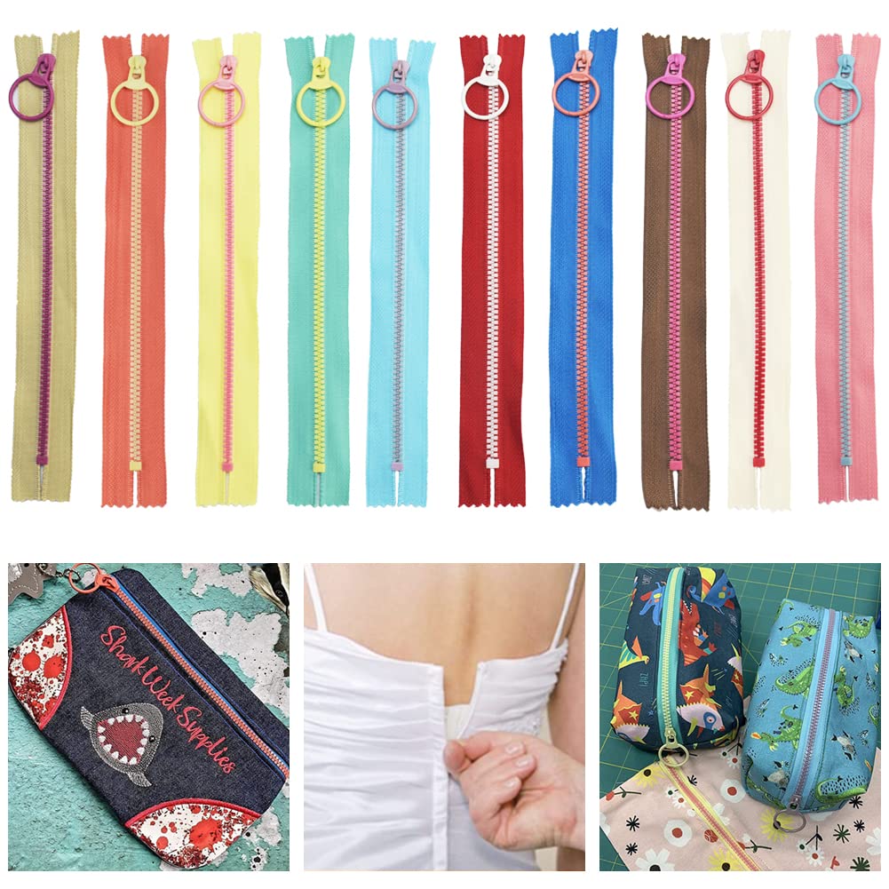 KLYNGTSK 20 PCS Colorful Zippers Resin Zippers with Metal Ring Nylon Coil Zippers 20cm/8inch Sewing Zippers Colourful Zips for Tailor Sewing Crafts Pouch Handbags Pillow Skirt Pants Dolls Garment
