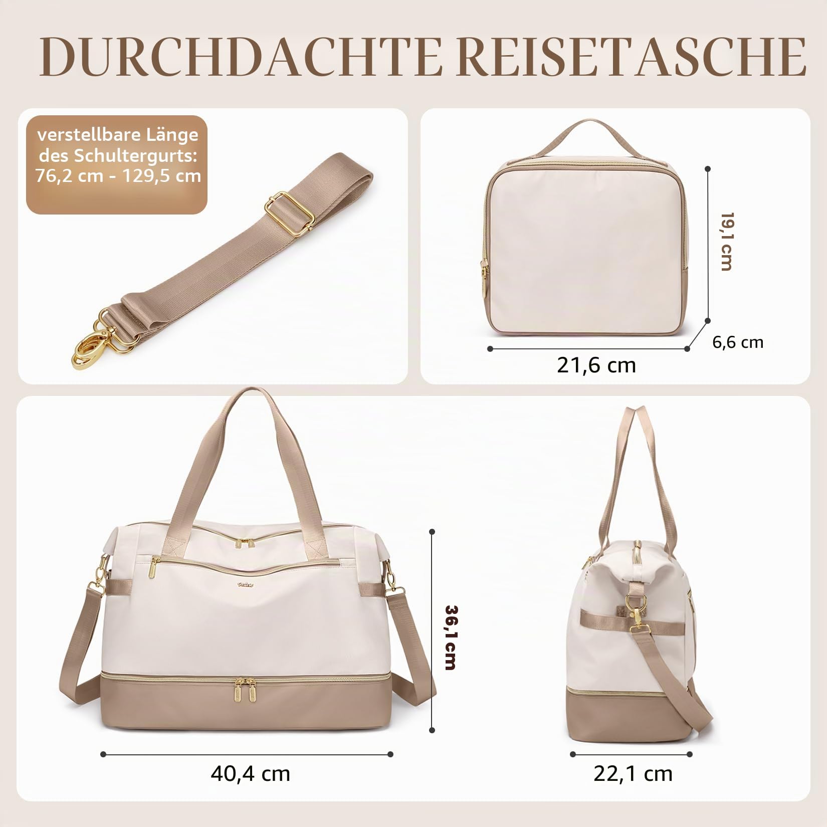 VNINE Weekender Damen mit Kulturtasche Schuhfach, 30L Reisetasche Damen Wasserdicht Sporttasche Handgepäck Tasche Groß Kliniktasche Geburt Wickeltasche Travel Bag für Kurze Reise Flugzeug