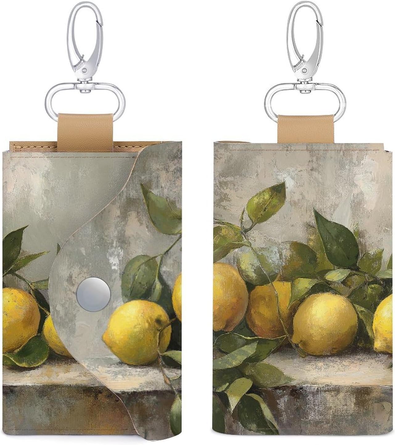 still Life of Lemons Rustic Key Holder Bag PU Leather ID Card Holder Keychains Case Cover for Men Women