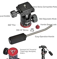 Vista 4 de Cabeza de bola de trípode, soporte de cámara Ruittos Pan Head con placa de zapata de liberación rápida y asa, cabezal de bola panorámico 360