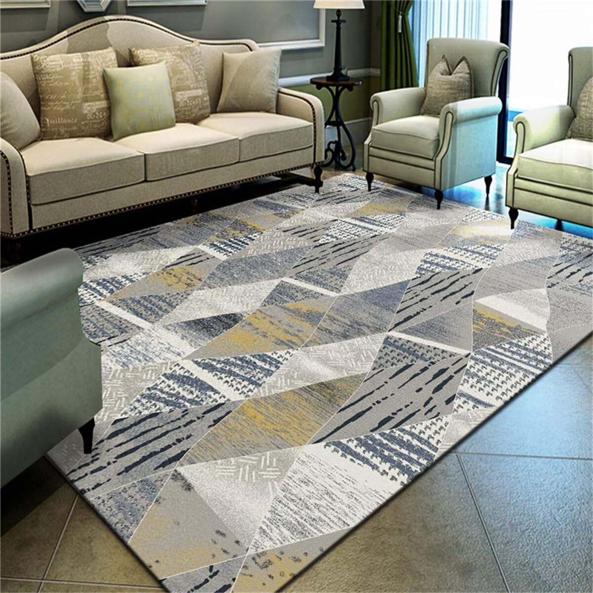 Tapis central du salon 180x250cm gris au design géométrique moderne