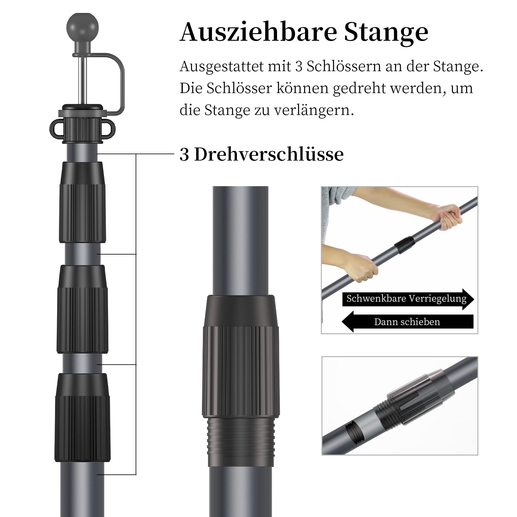 KOMCLUB Zeltstange teleskop 2er Set, Aufstellstange Teleskopstangen Stützstange aus Alu in unterschiedlichen Längen von 210/250cm für Zelt, Tarp, Sonnensegel oder Plane