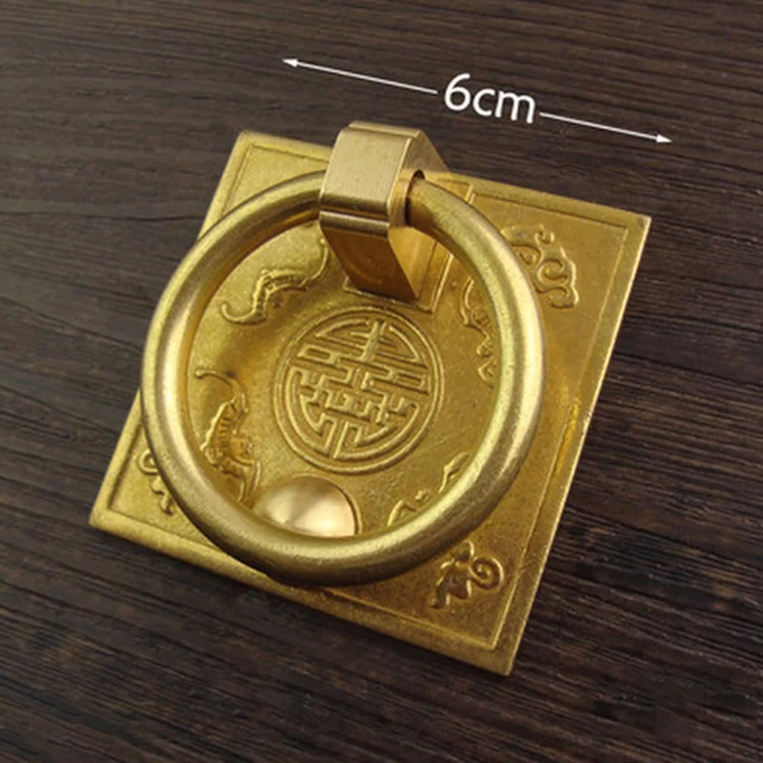 Bronze Cabinet Drawer Knobs Knocker Antique Chinese Square Handles Retro Brass Knob Pull 6x6cm Door Ring Handle