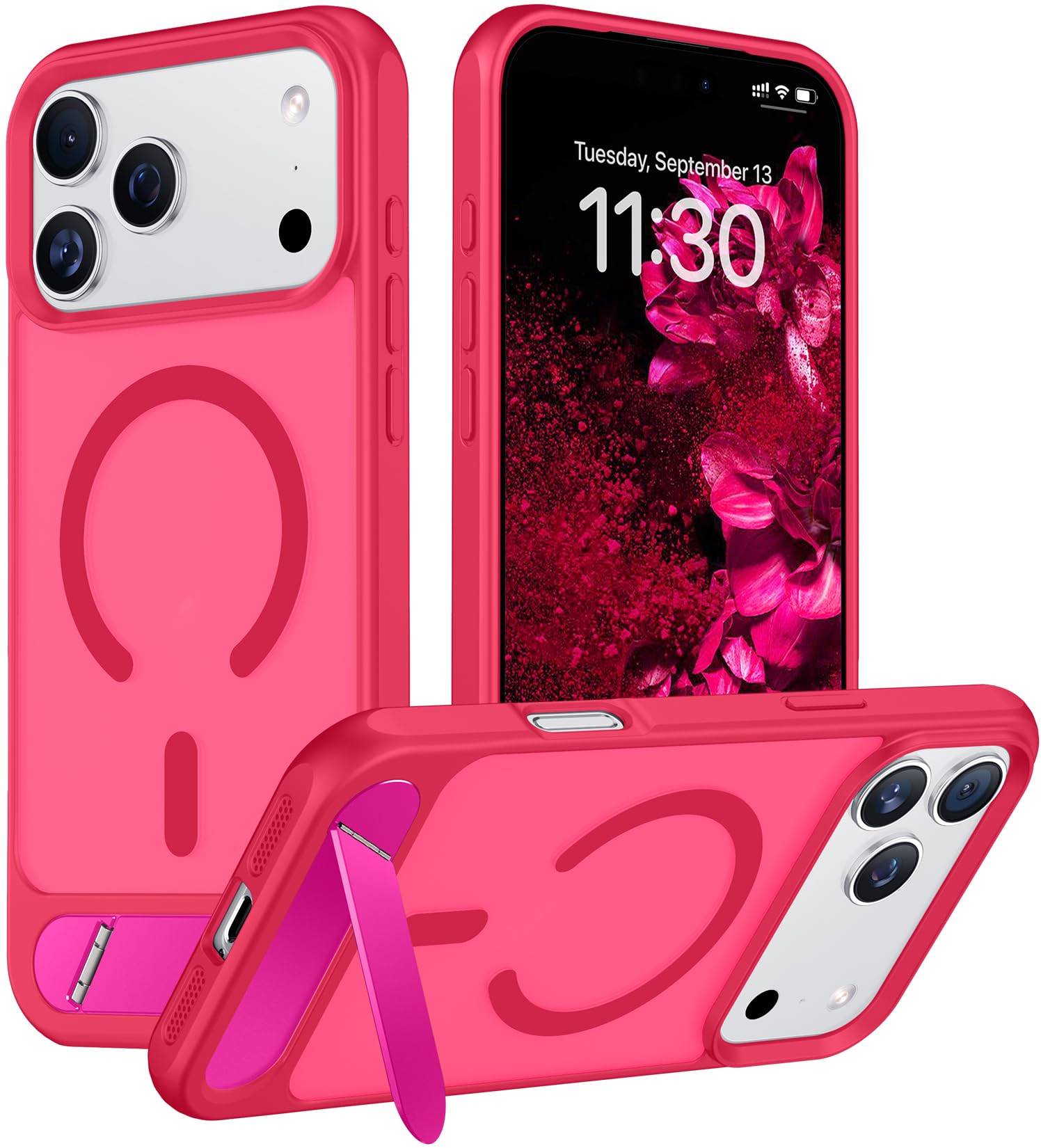 Temdan Designed for iPhone 18 Pro Max Case/17 Pro Max Case, [Built-in Invisible Kickstand][Compatible with MagSafe][Military Grade Shockproof] Slim Translucent Matte Phone Case 6.9 inch (Hot Pink)