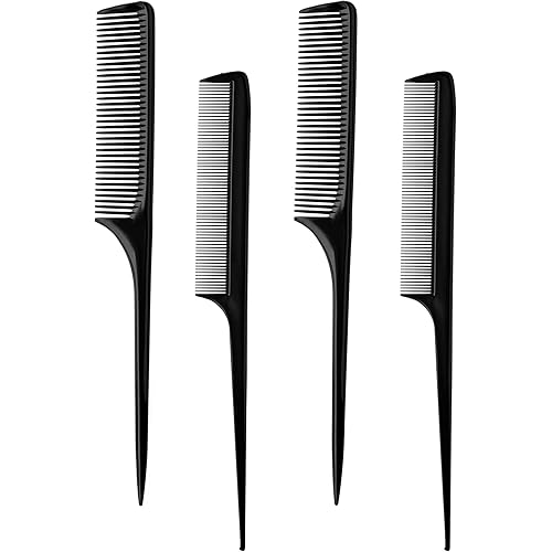 Mars Wellness 8.5” Rattail Comb Set (Pack Of 4) – Pack of Combs w/ 2 Wide & 2 Fine Tooth Combs for Women & Men – Detangling, Styling & Parting Comb Set - Hair Comb for Salon, Barbershops, Home- USA Made