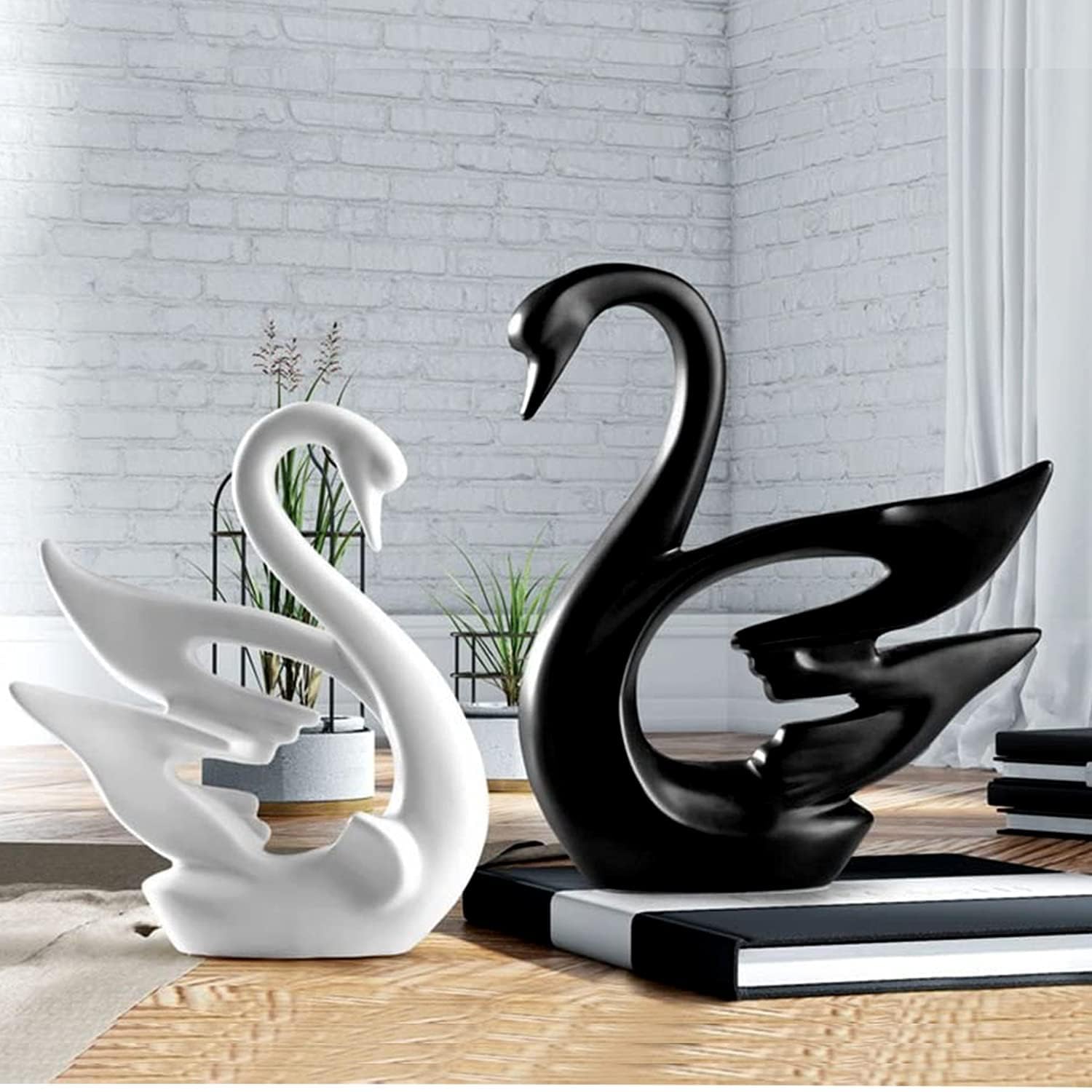 ARTISANS ALLEY Modern Home D�cor Swan Couple | Matte Finish Ceramic Statues (Set of 2 Pcs, White and Black)