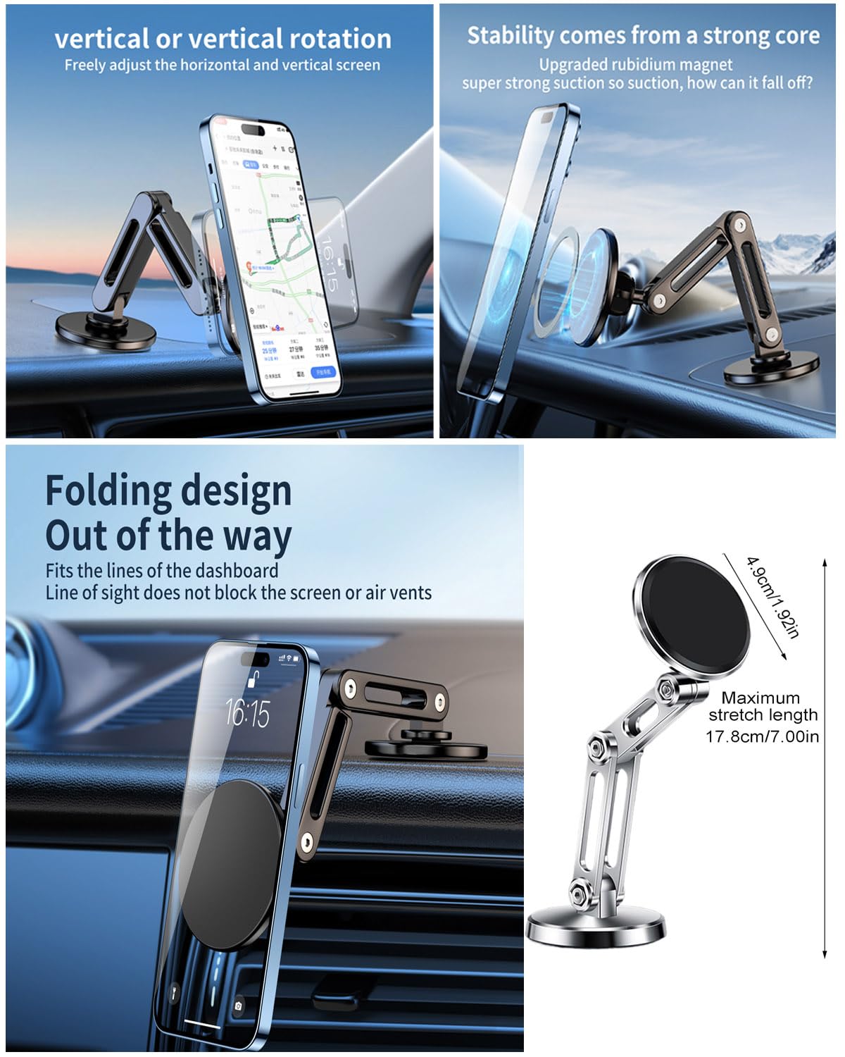 Soporte de teléfono para coche, aleación de aluminio con succión magnética, rotación de 360 grados, soporte estable para teléfono Tesla Model 3/Y, soporte para teléfono celular adecuado para todos los