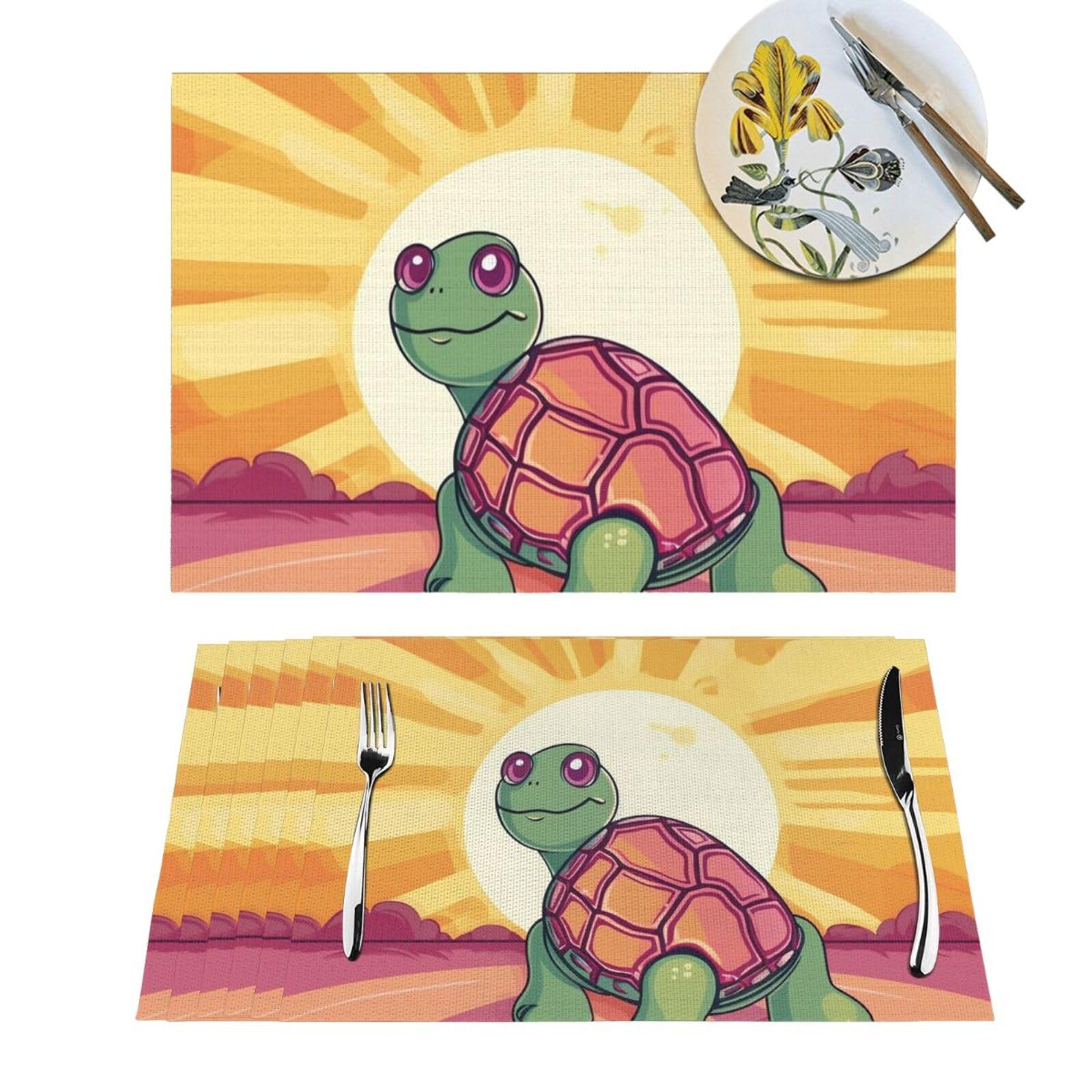 Sets de table tissés tortues au soleil en PVC pour table de salle à manger