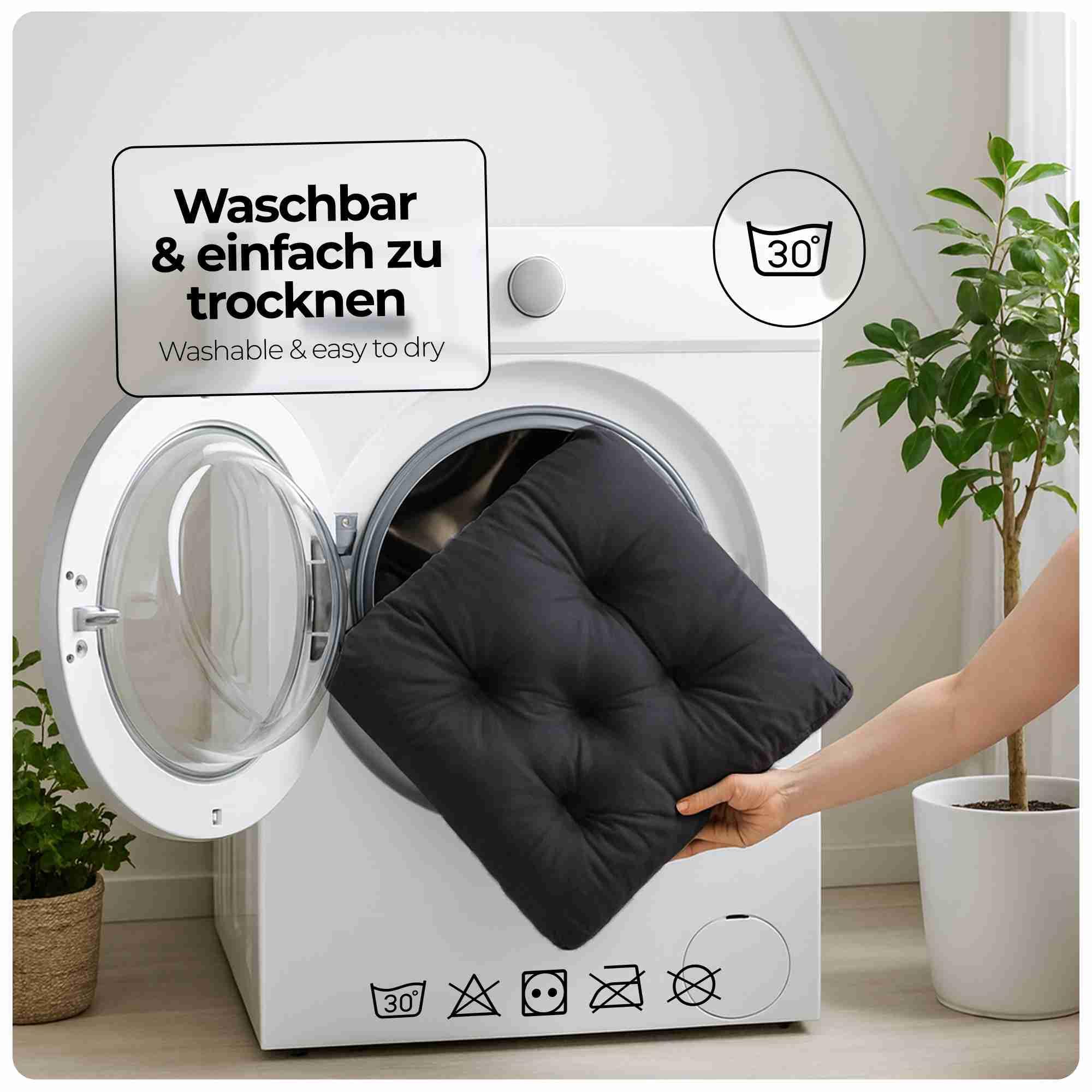 etérea Sitzkissen 42x42 cm 4er Set - Anthrazit 8 cm hoch - Bodenkissen für Indoor, Outdoor, Küche, Garten, Auflage - Heidi Stuhlauflage - 4 Stück Stuhlkissen 40x40 cm Anthrazit