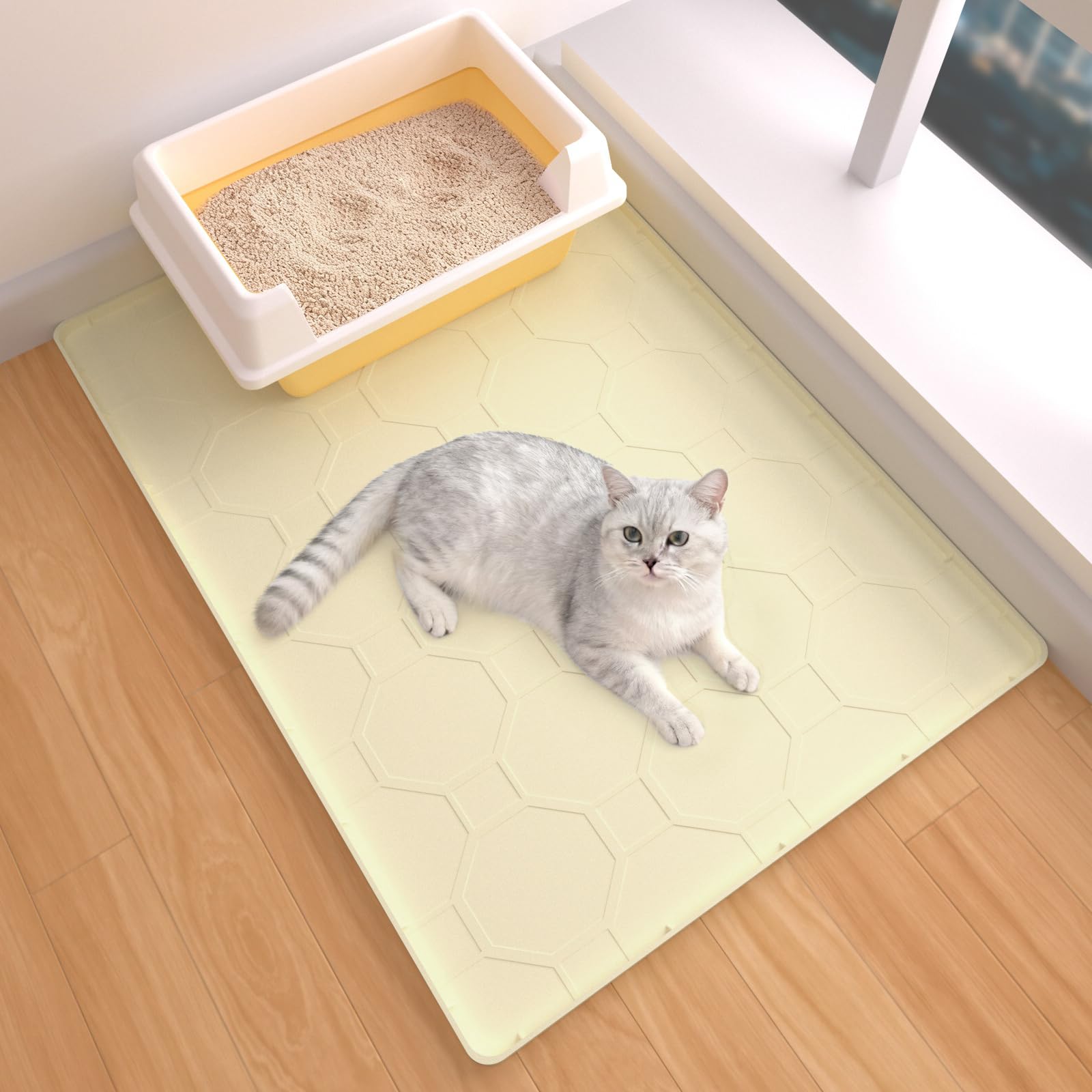 Cat Litter Mat 71 x 56 cm,Soft Silicone Material, Easy Clean Waterproof No Slip Litter Tray Mat, Durable Cat Mat For Indoor,Garden