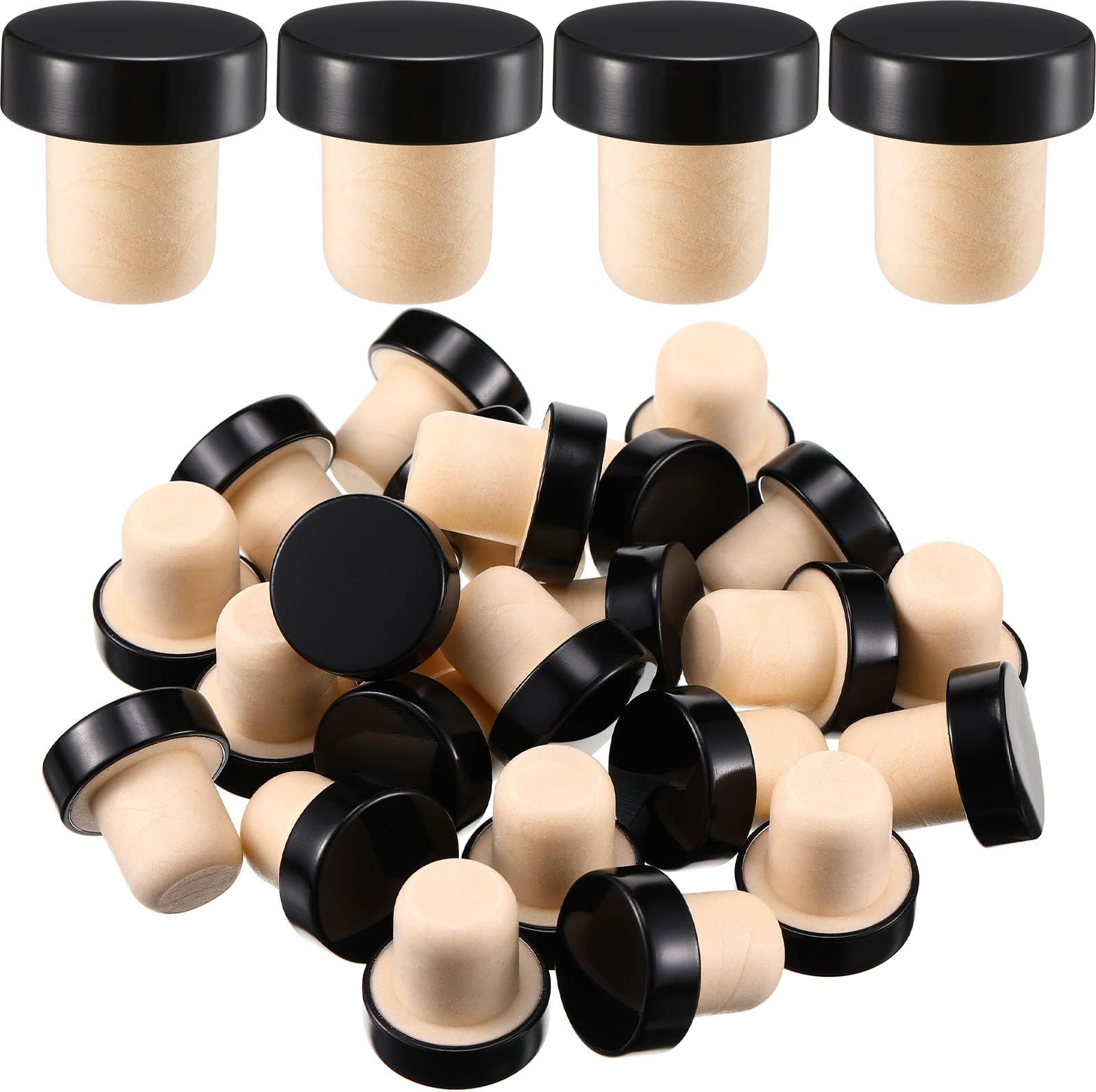 Yookeer T-shaped Stopper Cork Wine Bottle Stoppers Reusable Wine Sealing Plug for Beer Bottles DIY Craft(Black,24 Pieces)