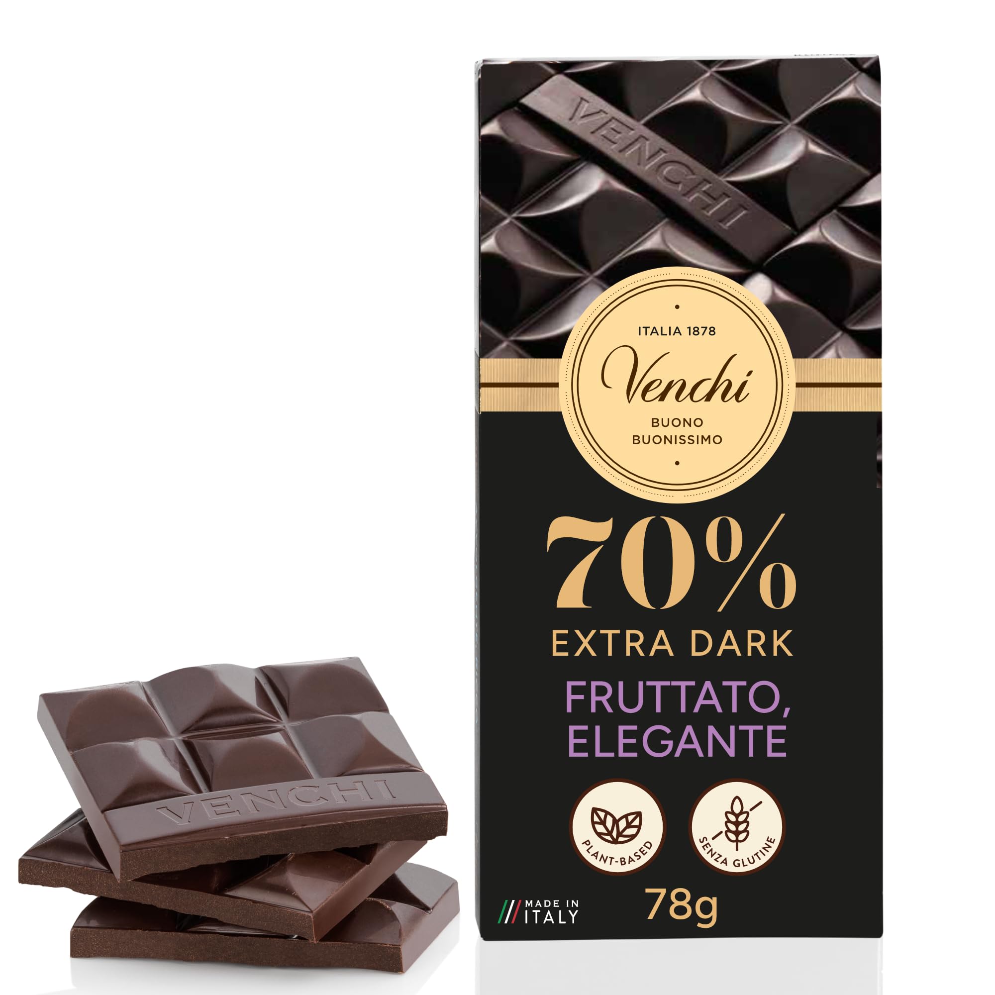 Venchi South America 80% Extra Dark Chocolate Bar, 70g - Premium South American Cocoa Blends - Vegan - Gluten Free