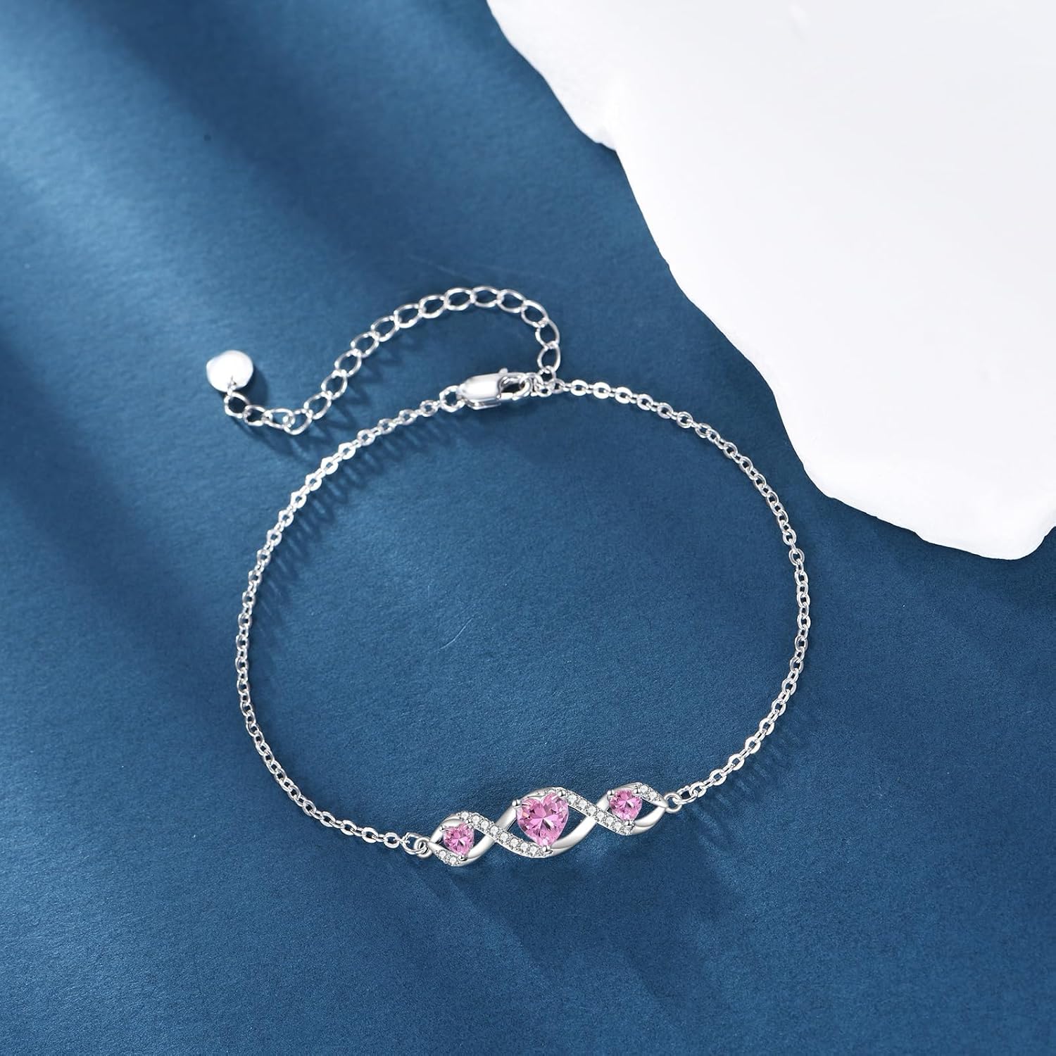 Infinity 3-Birthstones Link Bracelet 925 Sterling Silver Love Forever Gemstone Bracelet with 6.5+2 Inch Chain Birthday Jewelry Gifts for Her - Image 4
