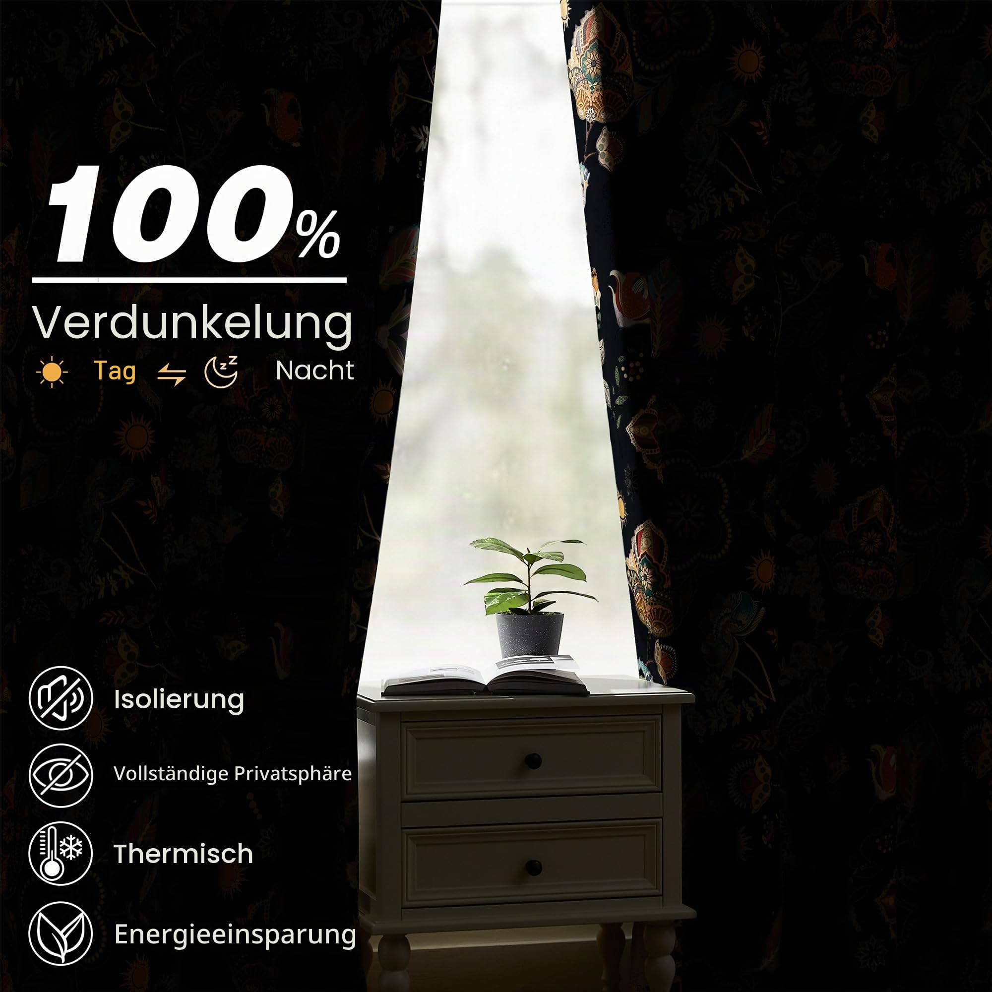 XiDi Dunkelblau Luxus-Pflanzen-Verdunkelungsgardinen 132x244cm Thermoisolierung Ösenbefestigung Retro-Großblumenmuster für Modernes Wohnen Navy Blue52/96