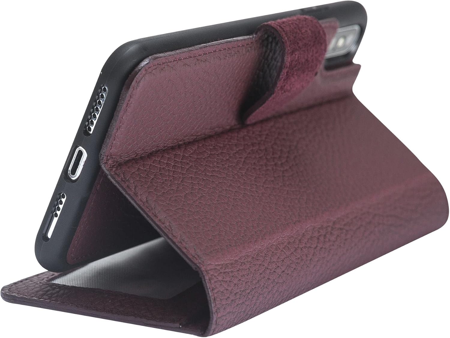 HARDISTON Compatible with iPhone Xs Max Wallet Case, Handmade Genuine Leather, Detachable Magnetic Flip Cover Card Holders, Customizable, Horizontal Kickstand, Wireless Charging, (Burgundy)