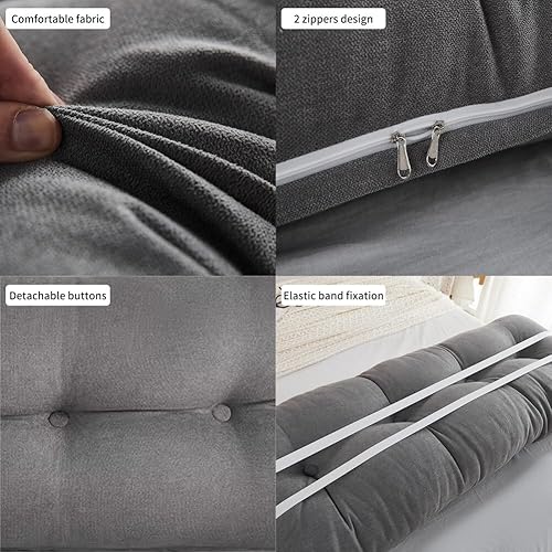 Miniatura 5 de JAMNIS Almohada rectangular de lectura para cabecero, almohada de cama grande para sentarse en la cama, respaldo largo, cojín de cabecera para