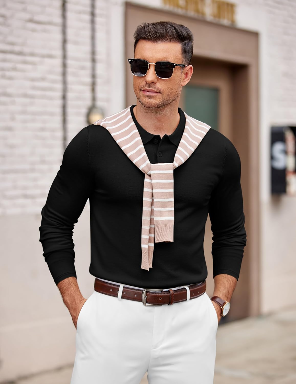 COOFANDY Mens Knit Polo Sweater Long Sleeve Casual Golf Polo Lightweight Dress Button Collar Pullover Sweaters - Image 4