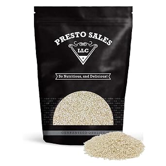 Sesame Seeds, Hulled, Blanched, Delectable, Yummy, Rich, Flavorful, Delicious, Nutty Flavor, Super Baking Useful, High Nutrition, Packed in a 2 lbs. 32 oz. resealable pouch bag by Presto Sales LLC