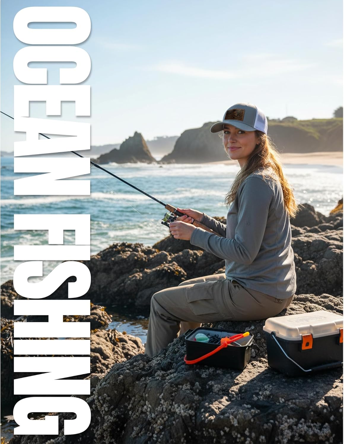 Fishing Gifts for Men Women, Unique Fish Stuff Flag Trucker Hat for Fisherman Best Gift, Black/Grey - Image 8