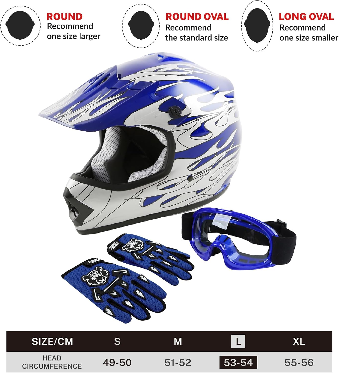 TCT-MOTORPARTS DOT Youth Kids ATV Motocross Offroad Street Helmet Full Face Motorcycle Off-Road ATV Helmet Dirt Bike Motocross Helmet+Gloves+Goggles
