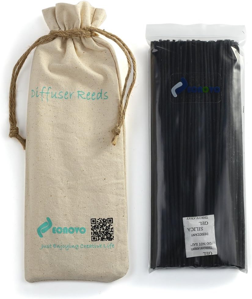 Jecnovo Reed Diffuser Sticks for Essential Oil with Canvas Bag Set of 100-9 Inch (Black)