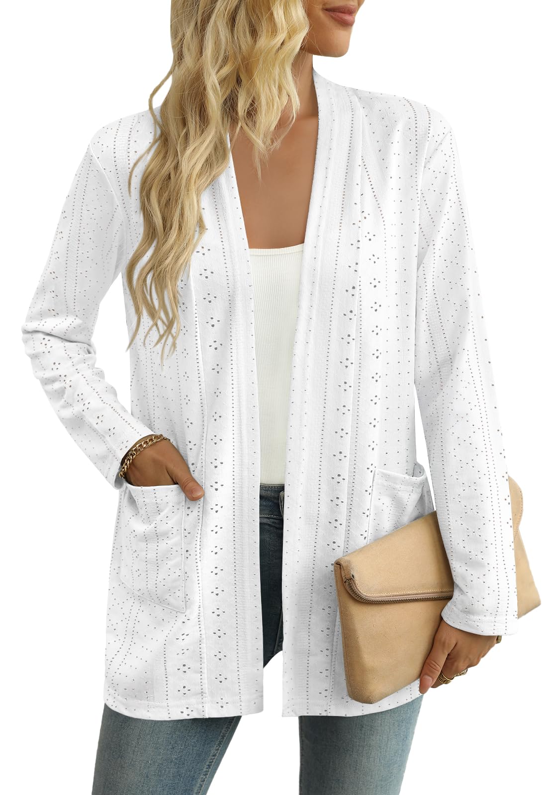 Yincro Womens Lightweight Open Front Cardigan Casual Long Sleeve Loose Cardigans with Pockets