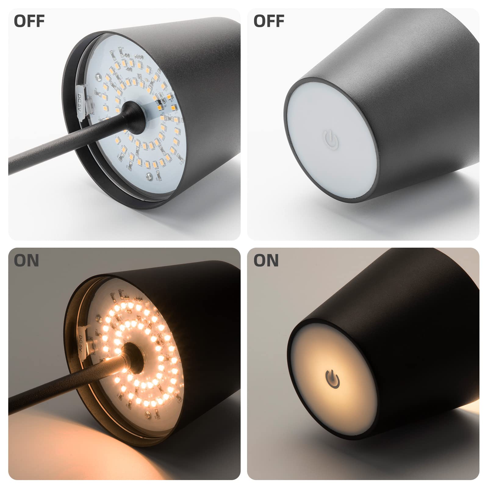EIFHYT LED Cordless Table Light, 4000mAh Rechargeable Battery Table Lamp, Outdoor & Indoor Dimmable Aluminum Cordless Lamp for Livingroom, Bedroom, Restaurant, Coffee Table etc. (Black)