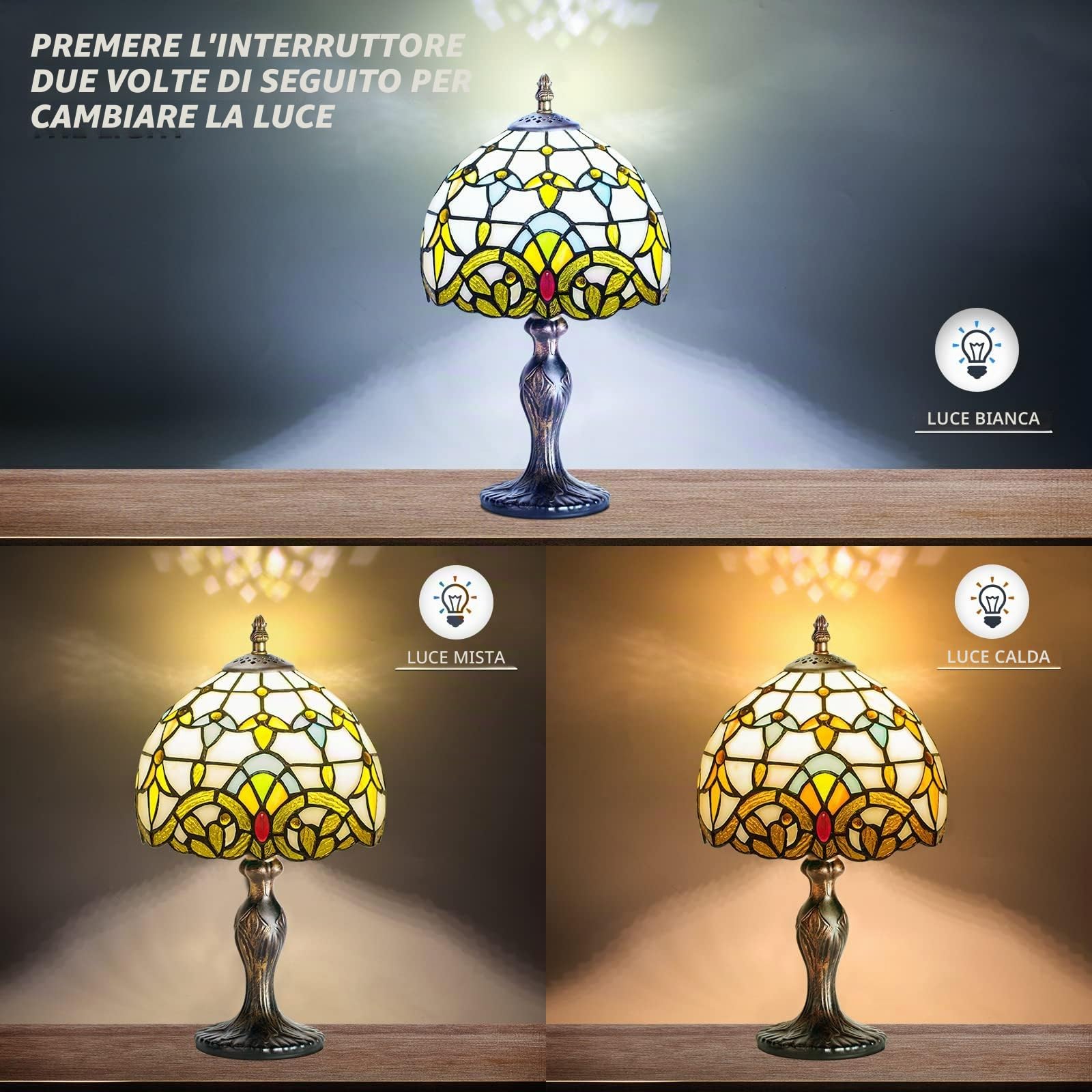 Lampada in stile Tiffany, Creativo Pastorale Minimalista Stil, soggiorno, bar Lampada da tavolo con luce spina mediterranea, Lampadina E27 NON inclusa (Barocco)