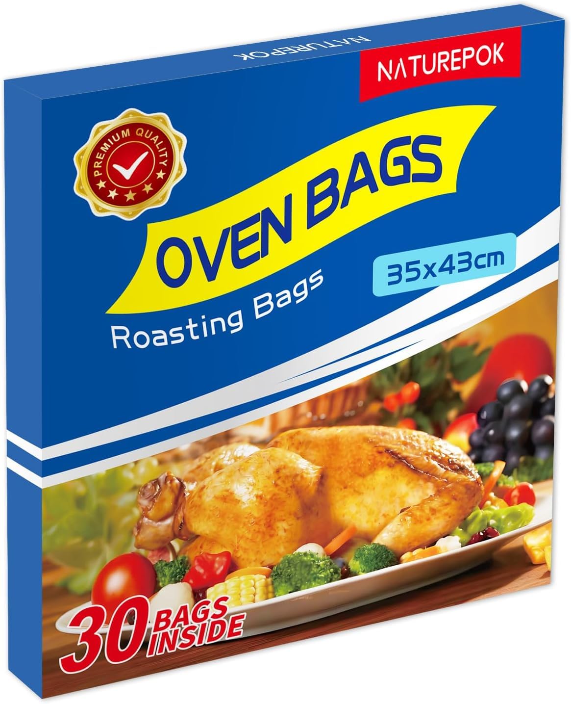 30×Oven Roasting Bags for Oven with Ties for Roasting Chicken, Meat & Fish Multi Purpose Food Safe Oven Bags for Baking Steaming Roasting Grilling Meal Prep (35×43cm/Bag) — image 1