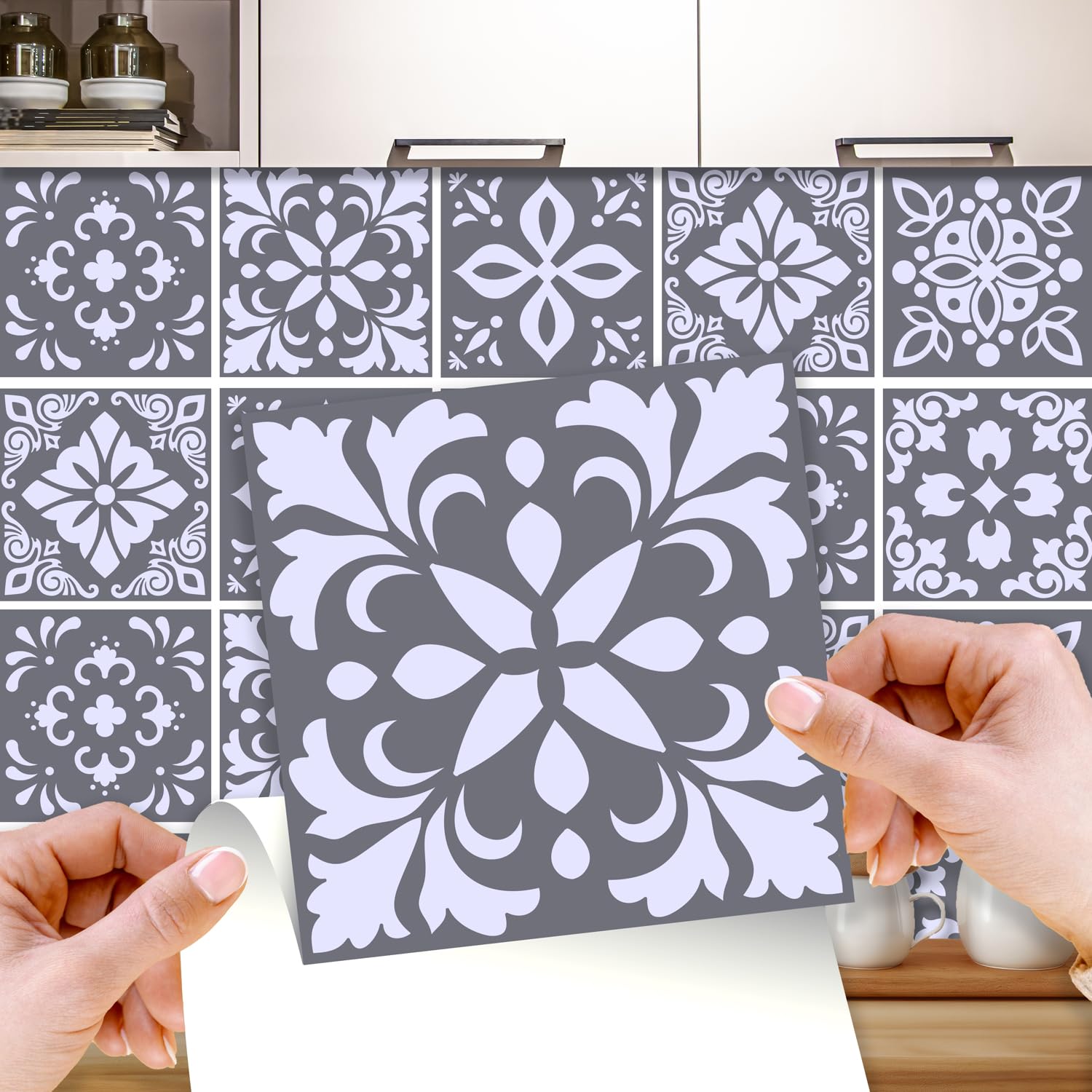 WALPLUS 120 pcs 15cm Dark Grey Cement Wall Tile Stickers Peel and Stick Backsplash Self-Adhesive Decals Home Decor DIY Living Room Splashbacks Spring Easter Decoration Tile Paint Stick on Tiles Ideas