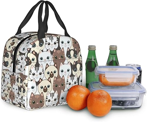 Miniatura 7 de Giwawa Bolsa de almuerzo aislada con lindo gato, adorable gatito impreso en bolsa de almuerzo para mujeres, hombres, niños, niñas, escuela, oficina,