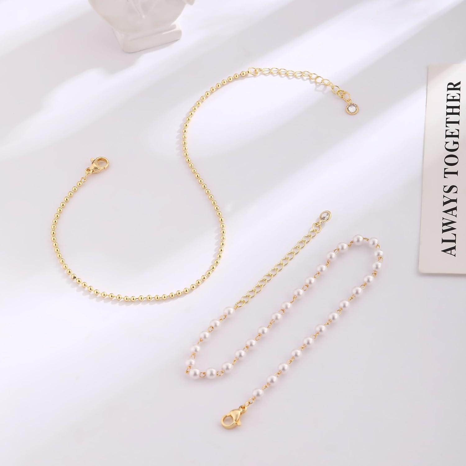 ASCOMY Anklets for Women 14K Gold/Silver Ankle Bracelets Dainty Cute Star Cubic Zirconia Devil's Eye Infinity Charm Pearl Satellite Sparkling Chain Summer Beach Foot Bracelet Jewelry Gifts for Her - Image 6