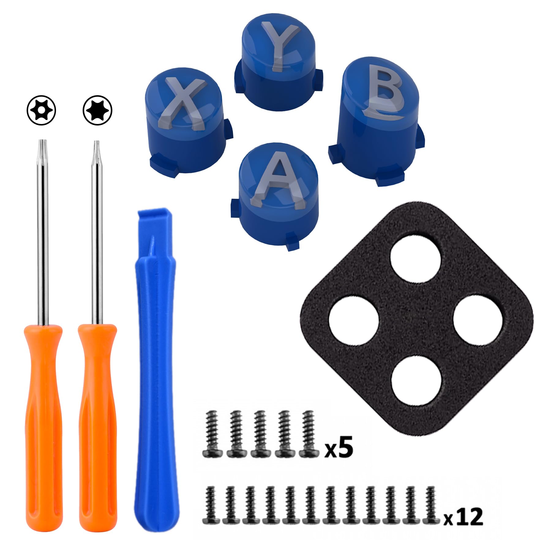 eXtremeRate Botones ABXY de Repuesto para Xbox Series X/S - Botón de Acción en Tres Tonos con Símbolos Clásicos Teclas para Xbox One S/X, Elite V1/V2 (Azul Yale Claro New Hope Gray)