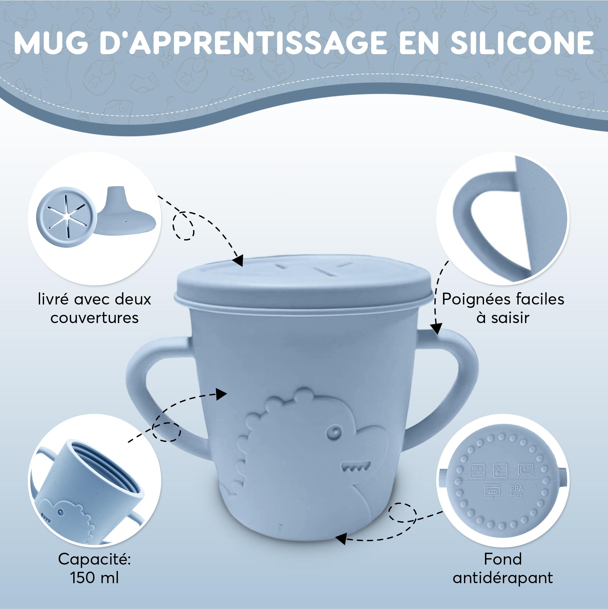 Set Repas Bébé 10 Pièces, Assiette Ventouse, Bol Cuillère, Bavoir Silicone, Couverts Vaisselle pour Sevrage Enfant