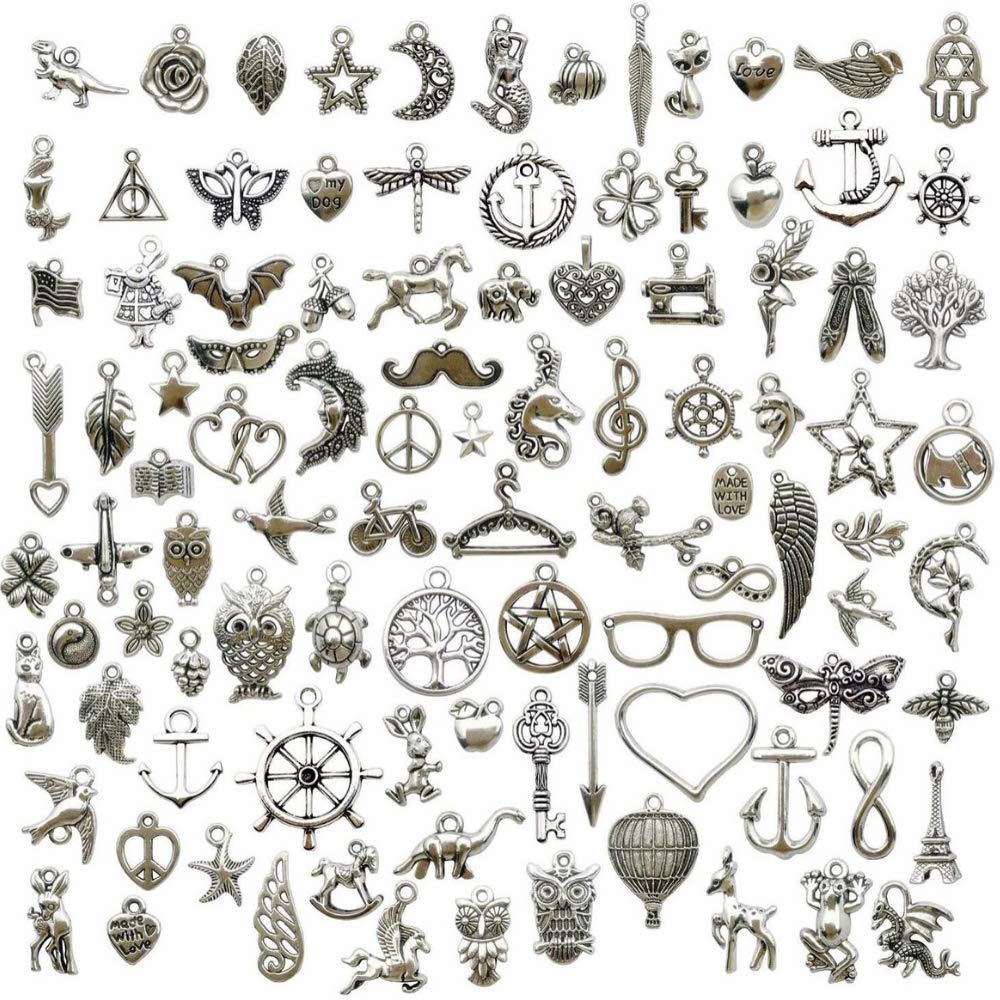 100 PCS Fashion Tibetan Silver Mixed Pendants Wonderful Gifts Jewelry Accessories for Making DIY Crafts Necklaces Bracelets Earrings