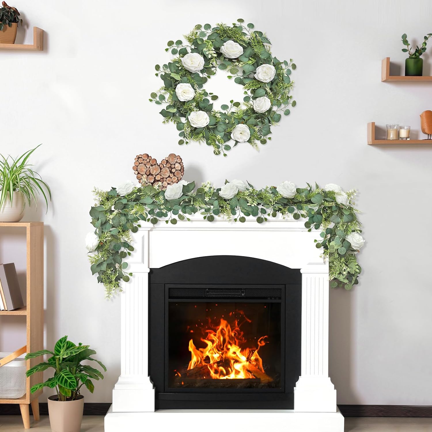 2 Pack Artificial Eucalyptus Garlands with White Roses Peony,6.23 FT Faux Floral Greenery Garlands Fake Rose Flowers Vines Garlands for Wedding Table Centerpieces Arch Backdrop Decor - Image 5